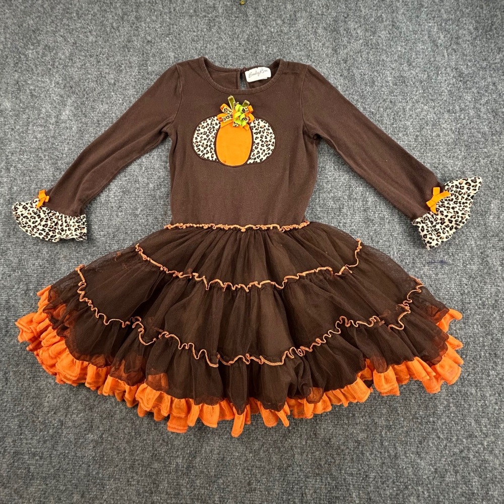 Emily Rose Girls Brown Orange Pumpkin Tutu Dress Leopard Ruffle Halloween 6